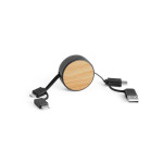 Obrázek Zatahovací USB kabel 6 v 1 z recyklovaného ABS (100% rABS) a bambusu - černá