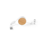 Obrázek Zatahovací USB kabel 6 v 1 z recyklovaného ABS (100% rABS) a bambusu - bílá