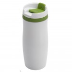 Obrázek Bílý nerezový termohrnek 390 ml, zelené doplňky
