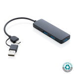 Obrázek Černý USB rozbočovač z RCS recyklovaného plastu