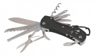 Obrázek Černý kovový kapesní nůž s 12 funkcemi a karabinou