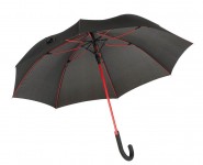 Obrázek Černý automatický deštník s červenými žebry a tyčí