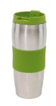 Obrázek Stříbrný celonerezový termohrnek, zelené doplňky