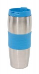 Obrázek Stříbrný celonerezový termohrnek, modré doplňky