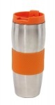 Obrázek Stříbrný celonerezový termohrnek, oranžové doplňky