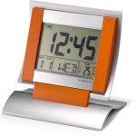 Obrázek Oranžové stolní hodiny s teploměrem a kalendářem