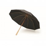 Obrázek Černý větru odolný RPET deštník s bambus. rukojetí