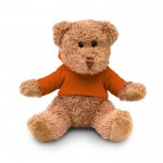 Obrázek Hnědý plyšový medvídek v oranžovém svetru s kapucí